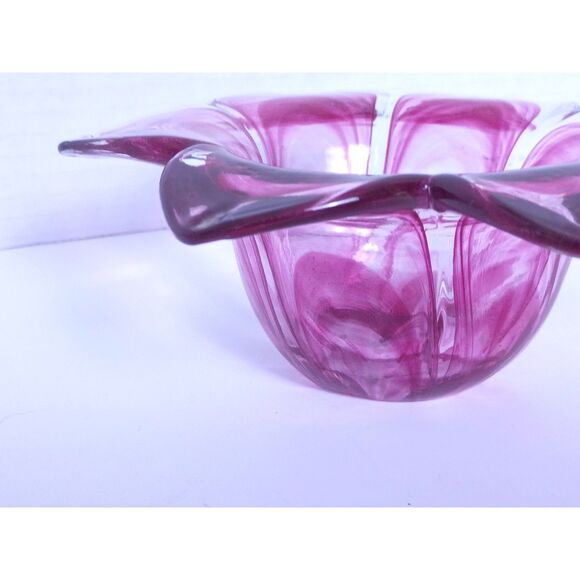 Murano Lavorazione Vintage Art Glass Pink Tulip Petal Vase / Candle Holder - Picture 6 of 10